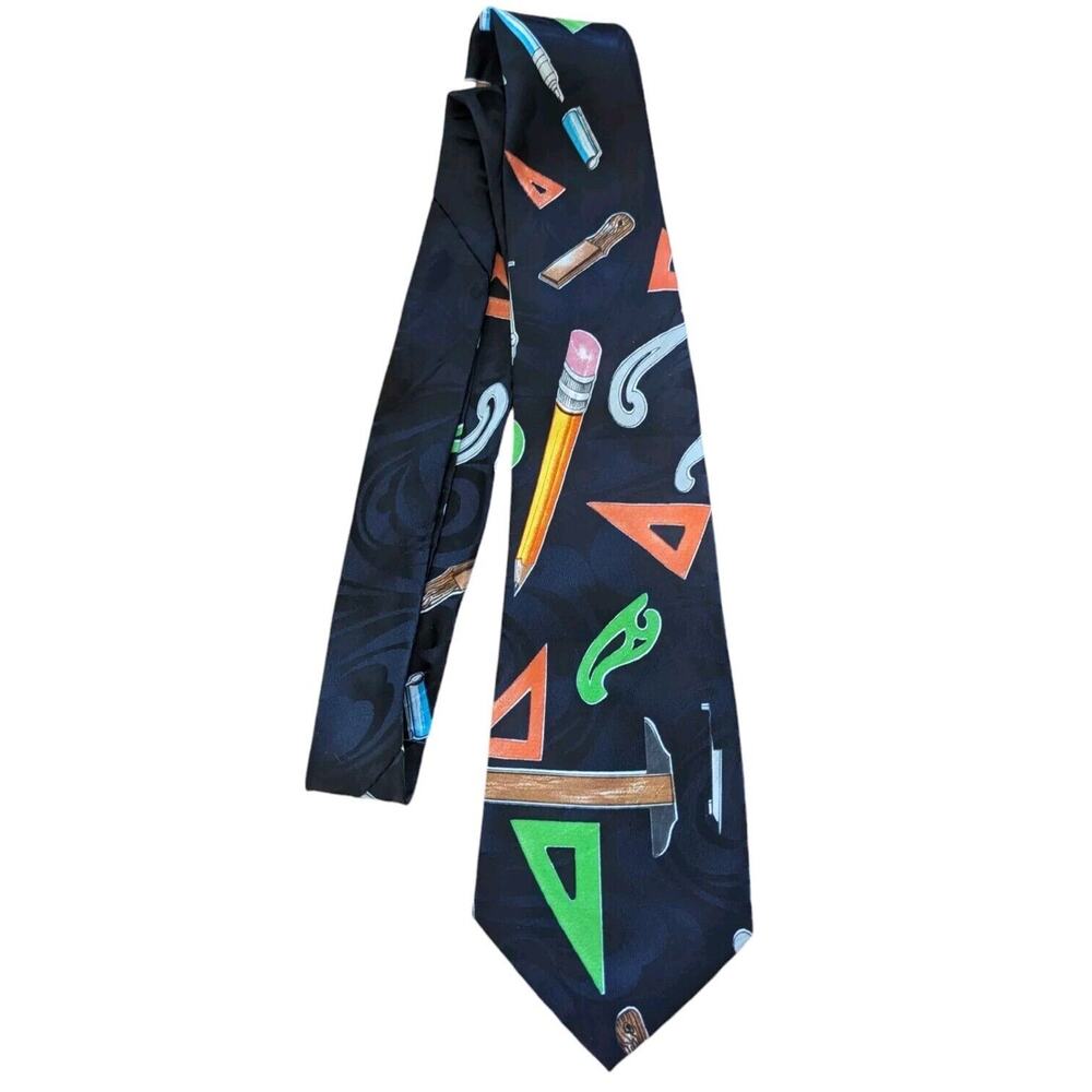 Architect Necktie 100% Silk Italian Style Navy Blue Tie 58 x 3.75 VTG Marco Polo